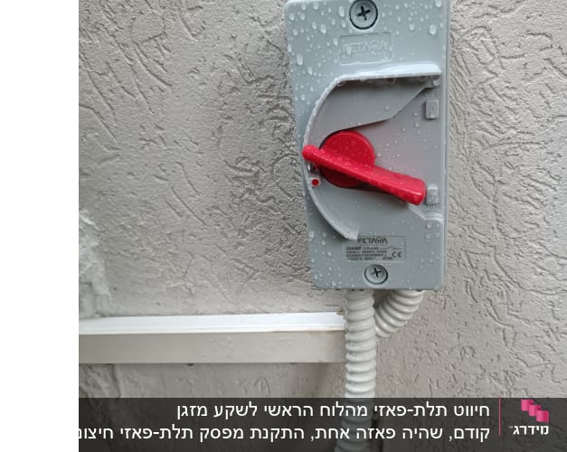 מתג חשמלי עם ידית אדומה על קיר